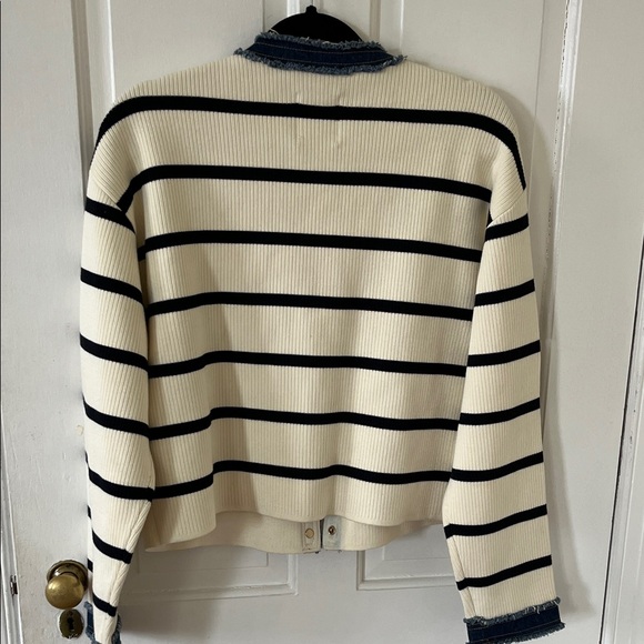 Sandro Cream Jacket with Black Stripes and Denim Trim - Picture 9 of 10